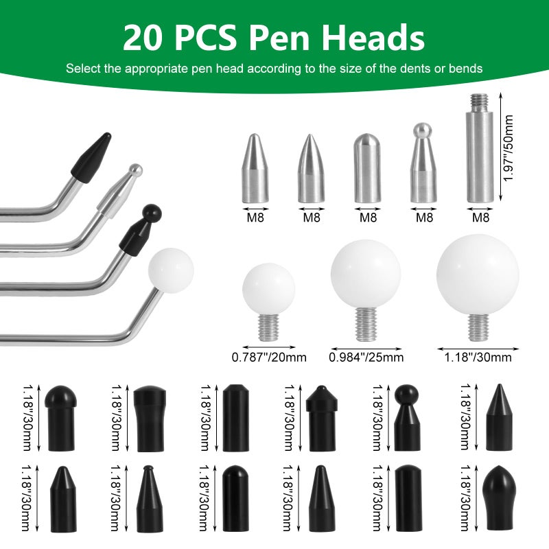 Poakkus Paintless Dent Repair Tools 6 Pieces of Dent Removal Rods with Awl Head Paintless Dent Removal Kit Car Auto Body Dent Removal of Hail Dents and Door Ding (3pcs Rod 20 pcs Pen) - Image 4