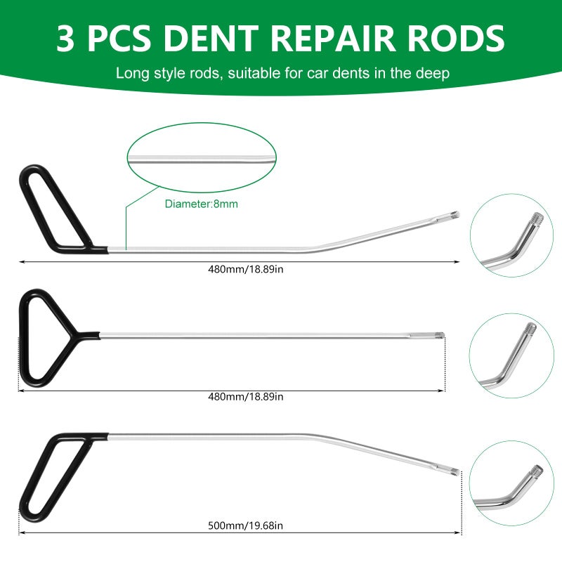 Poakkus Paintless Dent Repair Tools 6 Pieces of Dent Removal Rods with Awl Head Paintless Dent Removal Kit Car Auto Body Dent Removal of Hail Dents and Door Ding (3pcs Rod 20 pcs Pen) - Image 3