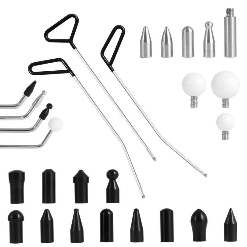Poakkus Paintless Dent Repair Tools 6 Pieces of Dent Removal Rods with Awl Head Paintless Dent Removal Kit Car Auto Body Dent Removal of Hail Dents and Door Ding (3pcs Rod 20 pcs Pen) - Image 1