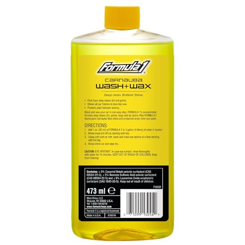 Formula 1 Car Wash and Carnauba Wax, 2-in-1 Car Cleaning Soap for Auto Detailing, Removes Tough Dirt and Leaves a Brilliant Shine (16 ounces) - Image 2