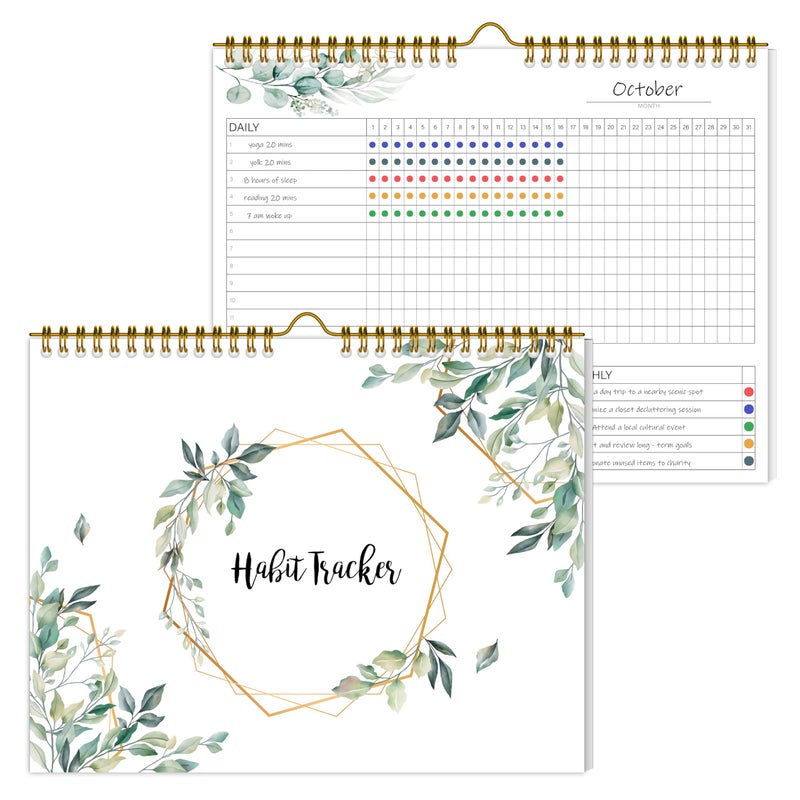 KAICN Habit Tracker Calendarï¼Œ12 Monthly Habit Tracker Journal with Spiral Binding,Undated Weekly Monthly Planner to Boost Productivity&Self Improvement, 8"x10"ï¼ˆGreen) - Image 1