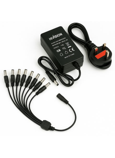 12V 5A Power Supply Adapter with 8-Way DC Splitter Cable – AC 100-240V Input – UK Plug – for CCTV Security Cameras & DVRs