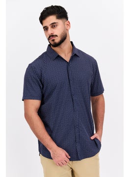 Men Regular Fit Allover Print Short Sleeves Casual Shirt, Blue
