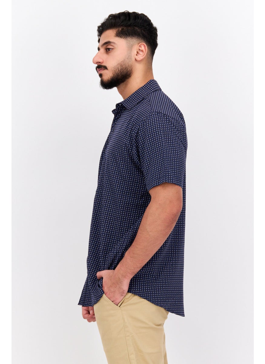 Essex Crossing - Men Regular Fit Allover Print Short Sleeves Casual Shirt, Blue - Image 1