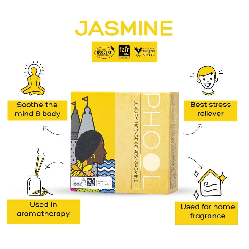 PHOOL LUXURY INCENSE PHOOL LUXURY INCENSE Natural Incense Cones Bundle Pack Of 4 I Special Pack Classic Fragrances Jasmine Patchouli Tulsi Vetiver I 100 Organic Dhoop Cones I Charcoal Chemical Free - Image 2