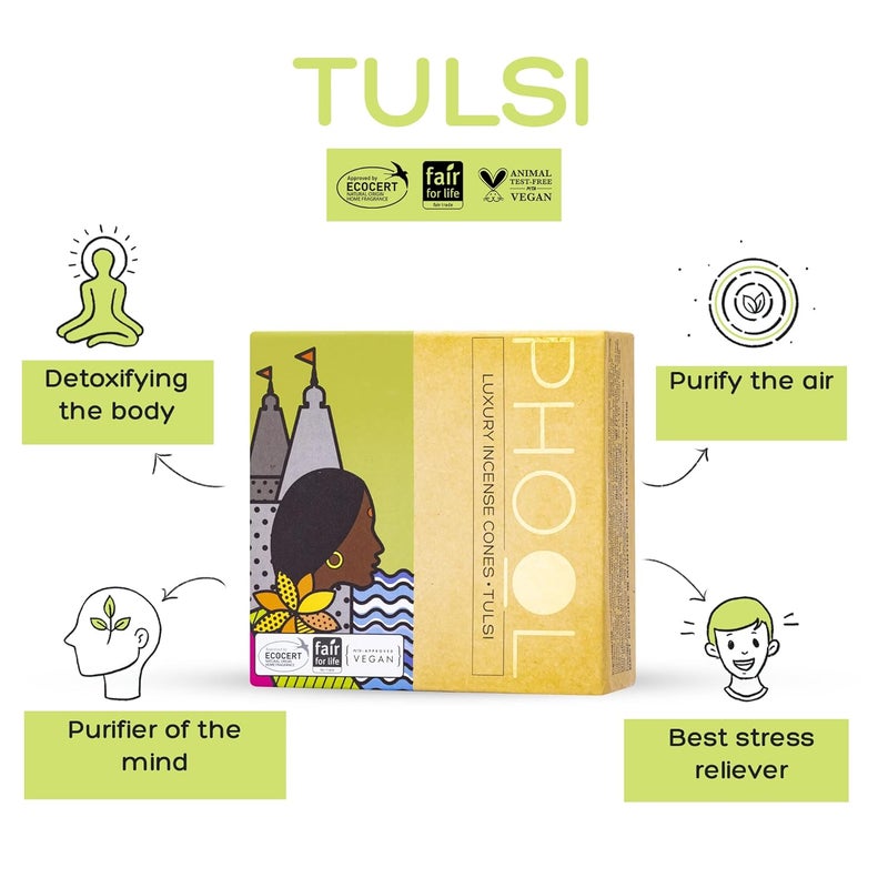 PHOOL LUXURY INCENSE PHOOL LUXURY INCENSE Natural Incense Cones Bundle Pack Of 4 I Special Pack Classic Fragrances Jasmine Patchouli Tulsi Vetiver I 100 Organic Dhoop Cones I Charcoal Chemical Free - Image 3
