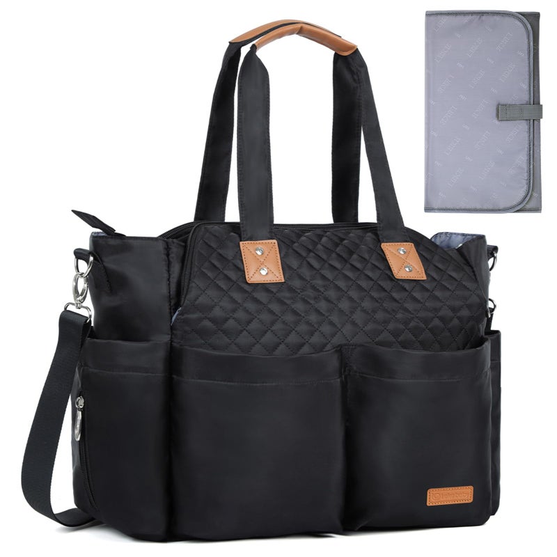 Lekebaby Lekebaby Diaper Bag Tote Large Diaper Bags WaterproofLarge Mommy Bag for Hospital Baby Bags for Mom Travel Diaper Tote Messenger Purse Quilted Black 