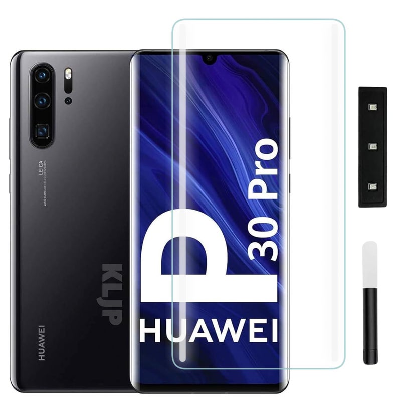 KLJP حماية شاشة زجاجية مقواة من غوريلا بتقنية HD+ المنحنية مع حماية UV مصممة لهواوي P30 برو - حماية كاملة من الحافة إلى الحافة مع مجموعة تركيب سهلة - Image 1