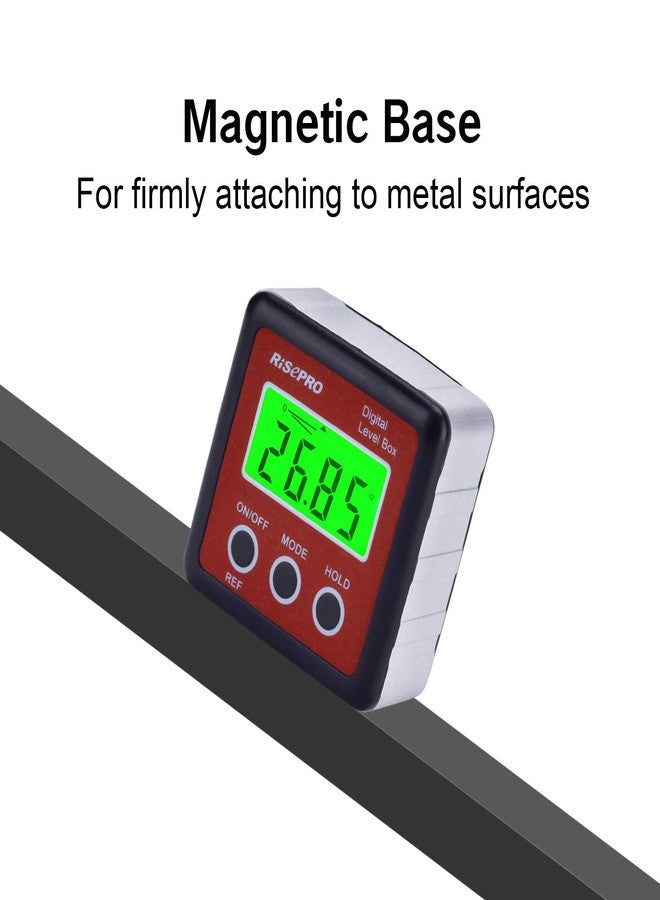 ريسبرو صندوق مستوى رقمي من RISEPRO لقياس الزوايا، مقياس الميل، صندوق الشطب مع قاعدة مغناطيسية وإضاءة خلفية LCD كبيرة، للحسابات في أعمال النجارة والبناء والبناء والسيارات - Image 3