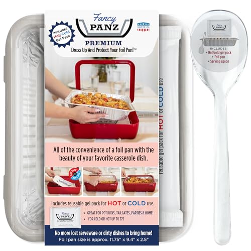 Fancy Panz Premium Serving Tray for Food Made in the USA Foil Pan Carrier Stackable Aluminum Pan Holders Travel Casserole Carrier White