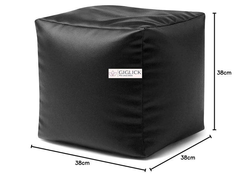 GIGLICK GIGLICK Brand The Lotus Store Durable Comfortable Cube Shape Bean Bag Foot Stool Filled with Beans Faux Leather 38CM Color Black - Image 3
