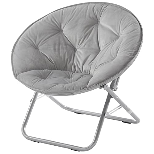 Urban Lifestyle Urban Living Micromink Foldable Saucer Chair Compact Portable Lounge Seat Lightweight Comfortable Indoor Outdoor Relaxation Furniture Ergonomic Design Home Dorm Room Chair Grey - Image 1