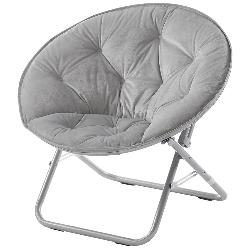 Urban Lifestyle Urban Living Micromink Foldable Saucer Chair Compact Portable Lounge Seat Lightweight Comfortable Indoor Outdoor Relaxation Furniture Ergonomic Design Home Dorm Room Chair Grey - Image 2
