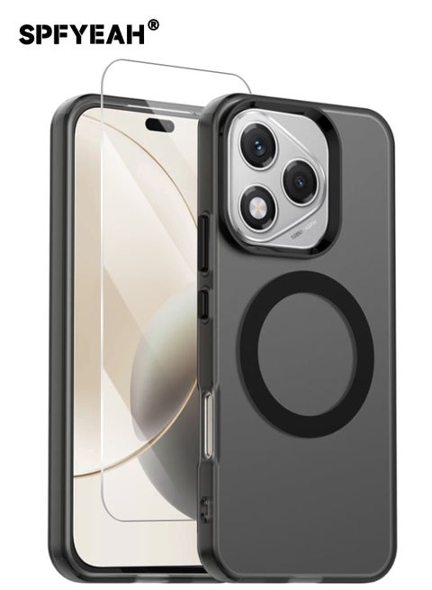 [2-in-1] Honor 400 Lite Case with HD Tempered Glass Screen Protector, [Anti-Drop Shockproof][Anti-Slip][No Yellowing][Skin Friendly] Slim Hard Frosted Case for Honor 400 Lite 5G 6.7 inch, Black