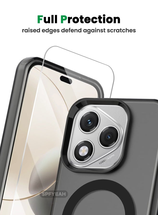 SPFYEAH [2-in-1] Honor 400 Lite Case with HD Tempered Glass Screen Protector, [Anti-Drop Shockproof][Anti-Slip][No Yellowing][Skin Friendly] Slim Hard Frosted Case for Honor 400 Lite 5G 6.7 inch, Black - Image 4