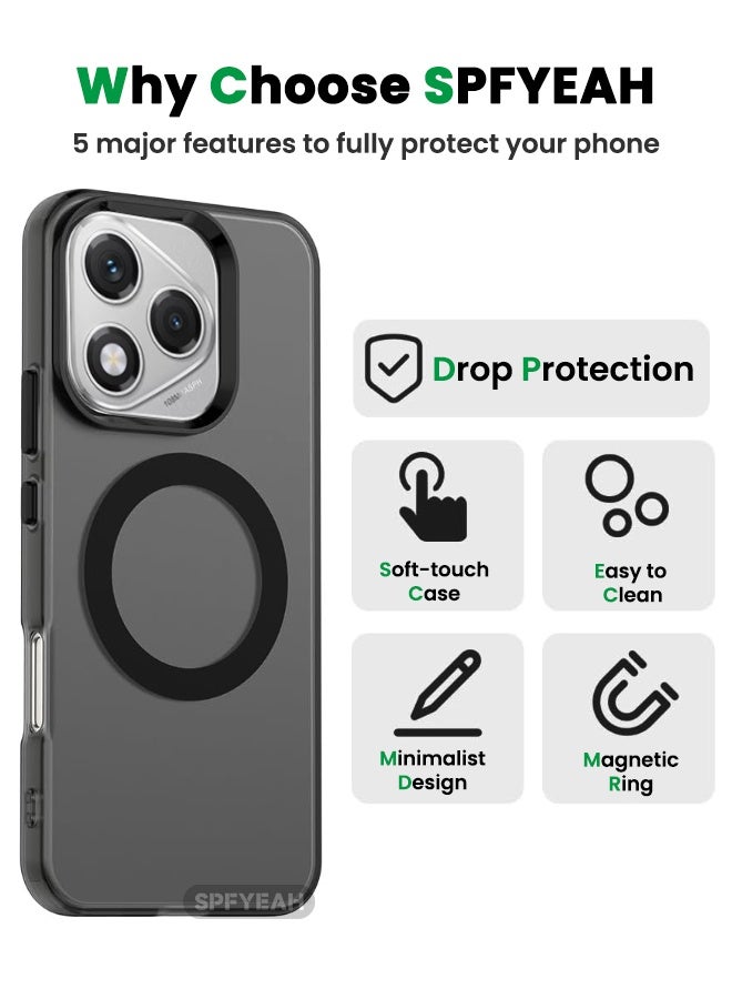 SPFYEAH [2-in-1] Honor 400 Lite Case with HD Tempered Glass Screen Protector, [Anti-Drop Shockproof][Anti-Slip][No Yellowing][Skin Friendly] Slim Hard Frosted Case for Honor 400 Lite 5G 6.7 inch, Black - Image 3