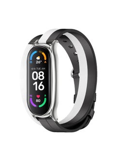 Generic Replacement Strap For Xiaomi Mi Band 6 / 5 / 4 / 3 Mijobs Plus Case Double-Loop Leather Watch Band Black+White+Silver 