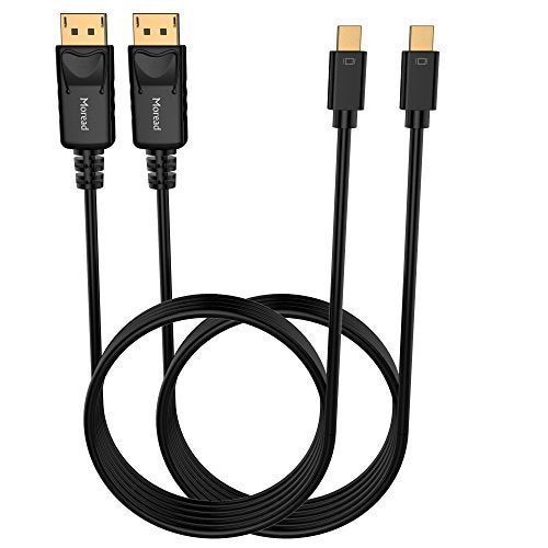 Moread Mini DisplayPort to DP Cable, 6 Feet, 2 Pack, Gold-Plated - 4K@60Hz, 2K@144Hz - Black - Image 1