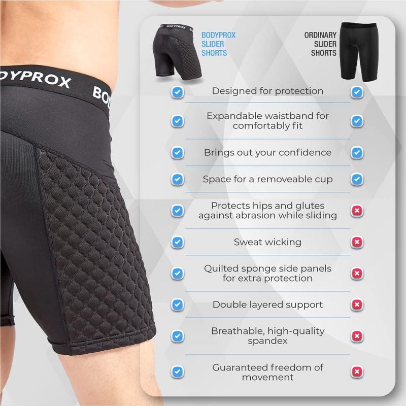 Bodyprox Baseball Sliding Shorts for Men, Compression Padded Slider Shorts - Image 3