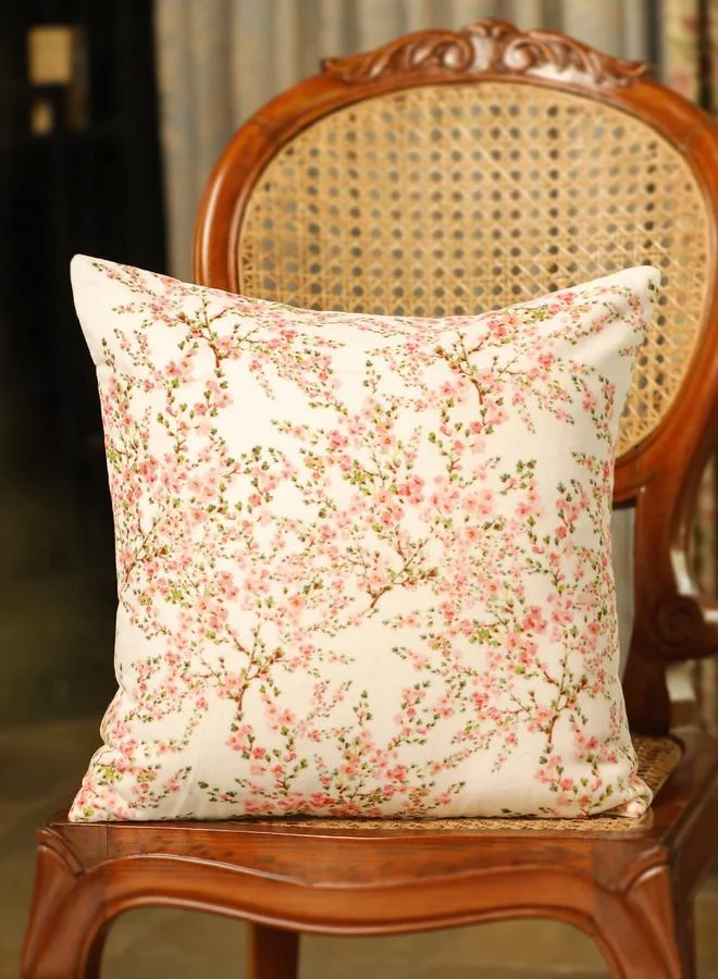 Sanskrutihomes Velvet Pink Floral Cushion Cover, Medium