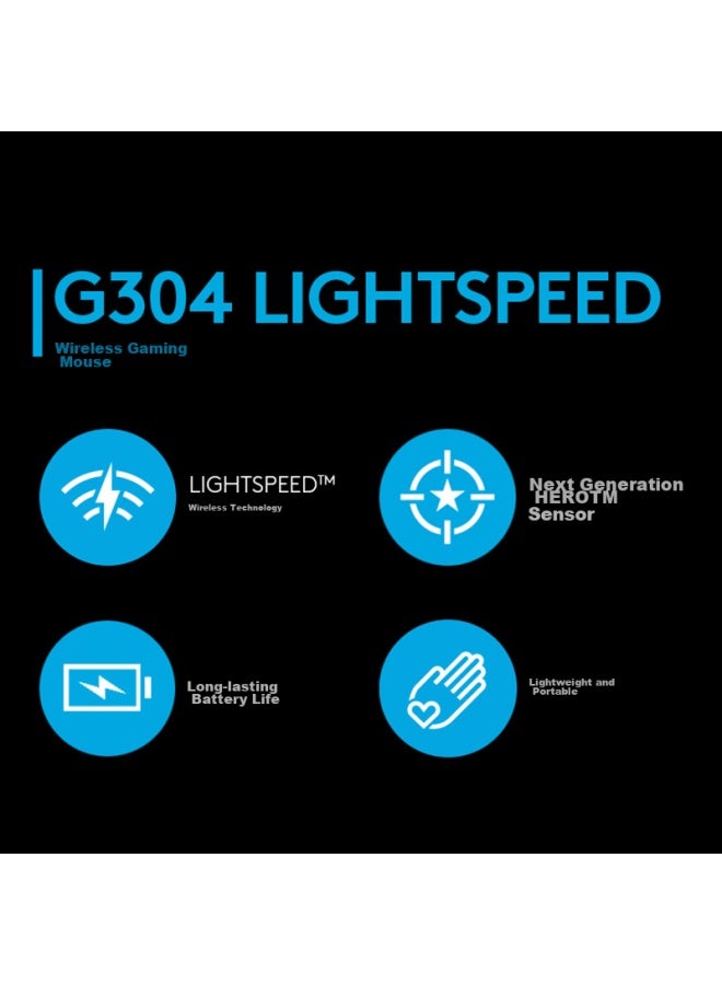 G ماوس G304 لايت سبيد لاسلكي، ماوس ألعاب، خفيف الوزن وقابل للحمل، ماوس ماكرو، للعبة ببجي، FPS، ليج أوف ليجندز، باتل رويال، هدية عيد ميلاد، أزرق - Image 2