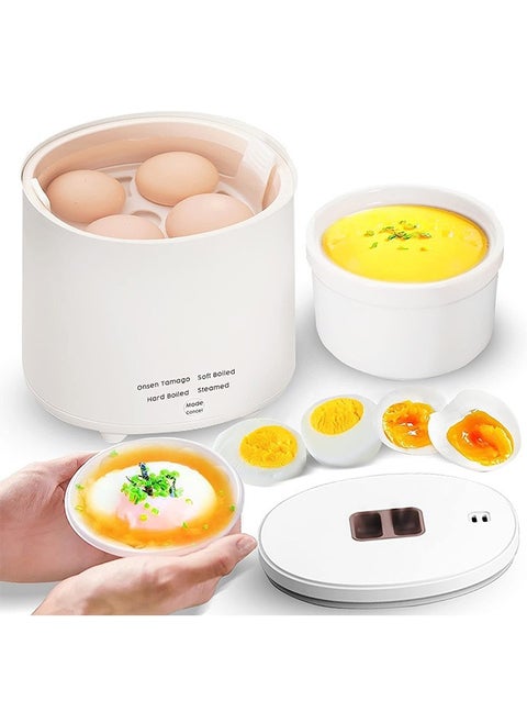 Rapid Egg Cooker ,4 Egg Capacity Cooker for Steamed, Hard Boiled, Soft Boiled Eggs and Onsen ,Electric Egg Boiler for Home Kitchen, Dorm Use - Smart Egg Maker with Auto Shut OFF and Alarm.