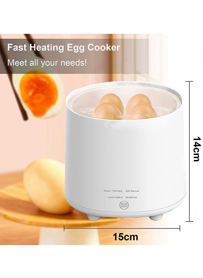 Rapid Egg Cooker ,4 Egg Capacity Cooker for Steamed, Hard Boiled, Soft Boiled Eggs and Onsen ,Electric Egg Boiler for Home Kitchen, Dorm Use - Smart Egg Maker with Auto Shut OFF and Alarm.