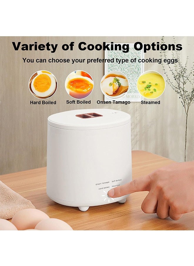 Rapid Egg Cooker ,4 Egg Capacity Cooker for Steamed, Hard Boiled, Soft Boiled Eggs and Onsen ,Electric Egg Boiler for Home Kitchen, Dorm Use - Smart Egg Maker with Auto Shut OFF and Alarm.