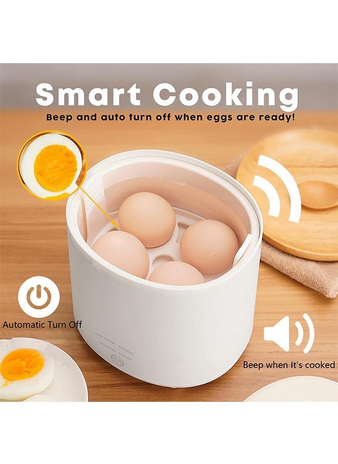 Rapid Egg Cooker ,4 Egg Capacity Cooker for Steamed, Hard Boiled, Soft Boiled Eggs and Onsen ,Electric Egg Boiler for Home Kitchen, Dorm Use - Smart Egg Maker with Auto Shut OFF and Alarm.
