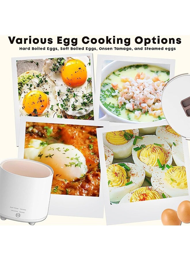 Rapid Egg Cooker ,4 Egg Capacity Cooker for Steamed, Hard Boiled, Soft Boiled Eggs and Onsen ,Electric Egg Boiler for Home Kitchen, Dorm Use - Smart Egg Maker with Auto Shut OFF and Alarm.