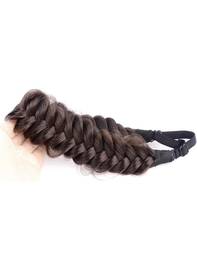 BOBIYA Messy Wide 2 Strands Synthetic Hair Braided Headband Classic Chunky Hair Braid Elastic Stretch Braid Headbands (Brunette Brown) - Image 2