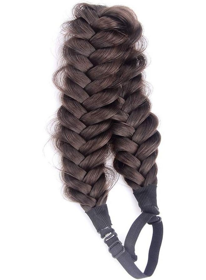 BOBIYA Messy Wide 2 Strands Synthetic Hair Braided Headband Classic Chunky Hair Braid Elastic Stretch Braid Headbands (Brunette Brown) - Image 4