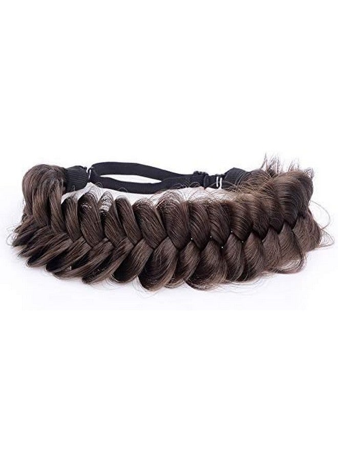 BOBIYA Messy Wide 2 Strands Synthetic Hair Braided Headband Classic Chunky Hair Braid Elastic Stretch Braid Headbands (Brunette Brown) - Image 1