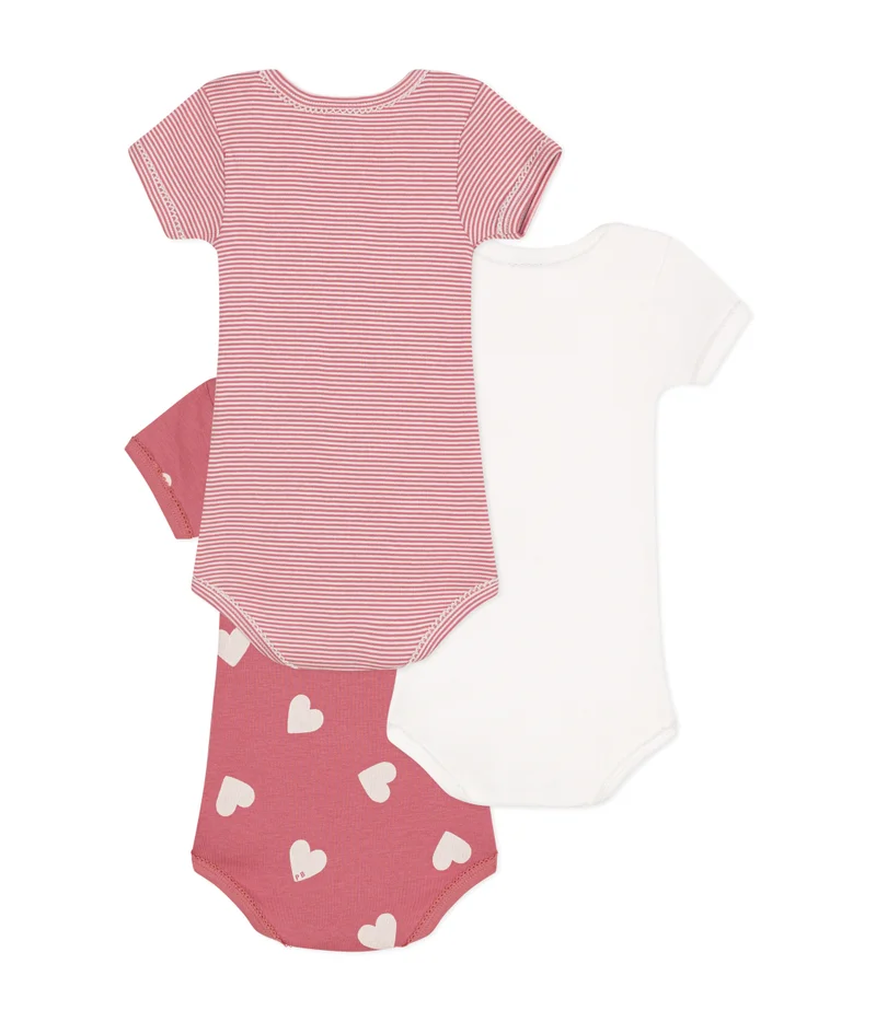 Petit Bateau Babies short-sleeved heart-pattern cotton bodysuits - 3-pack