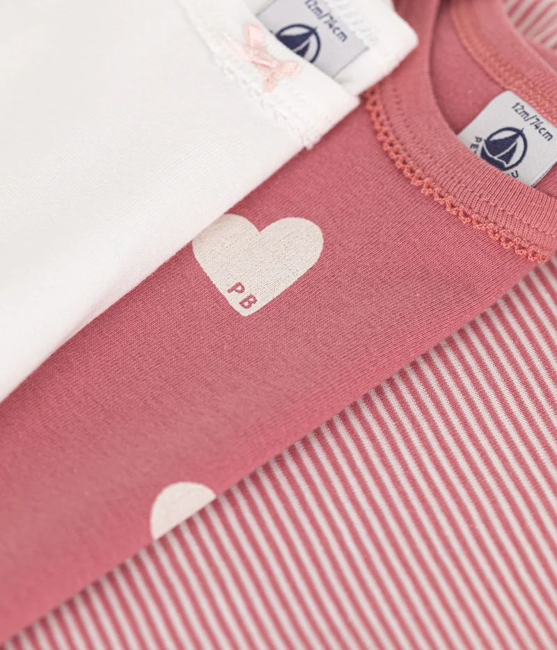 Petit Bateau Babies short-sleeved heart-pattern cotton bodysuits - 3-pack