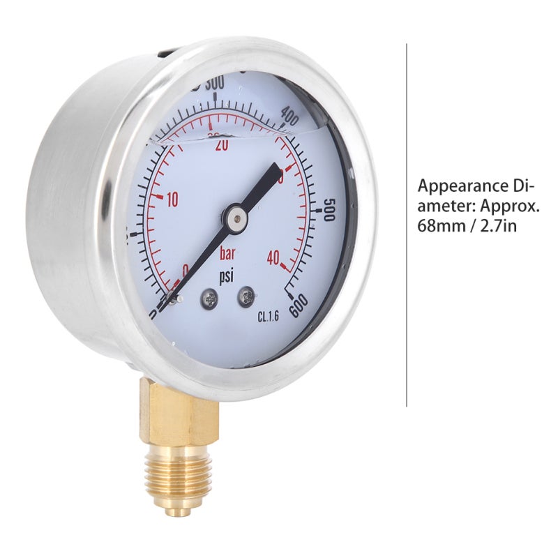 Pressure Gauge 1/4BSP 0-40bar/0-600psi Easy Installation - Stable Clear Indicator Stainless Steel Brass Construction - High Accuracy Corrosion Resistant Machinery Gauge for Industrial Machinery Petrol - Image 4