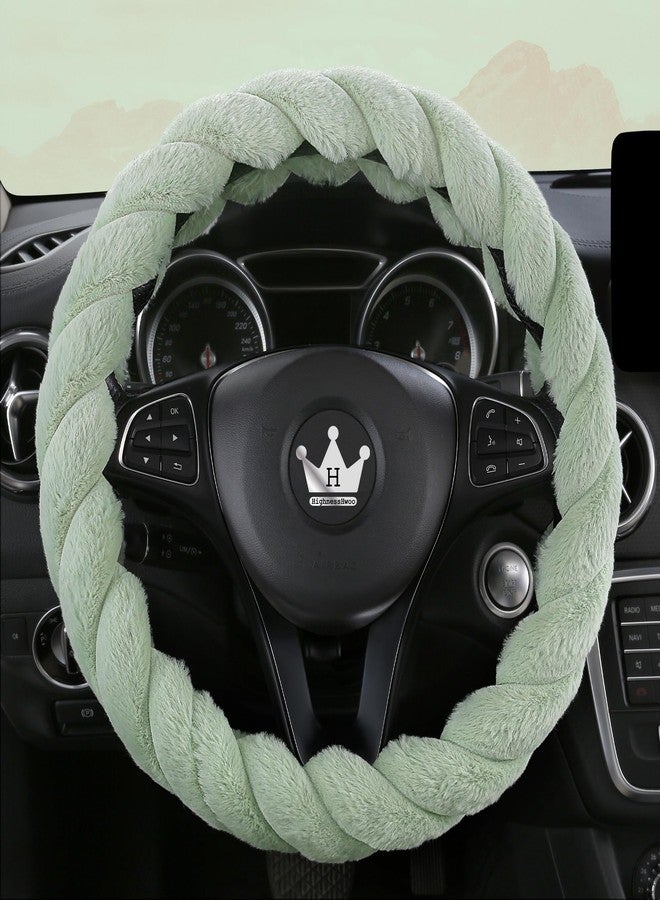HighnessHwoo Luxury Fluffy Winter Car Steering Wheel Cover for Women Soft Warm Plush Cute Auto Accessories for Vehicle, Sedan, Universal, Fuzzy, Anti Slip, Green, Standard Size, 14.75-15.15" - Image 1