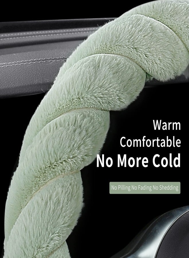 HighnessHwoo Luxury Fluffy Winter Car Steering Wheel Cover for Women Soft Warm Plush Cute Auto Accessories for Vehicle, Sedan, Universal, Fuzzy, Anti Slip, Green, Standard Size, 14.75-15.15" - Image 4
