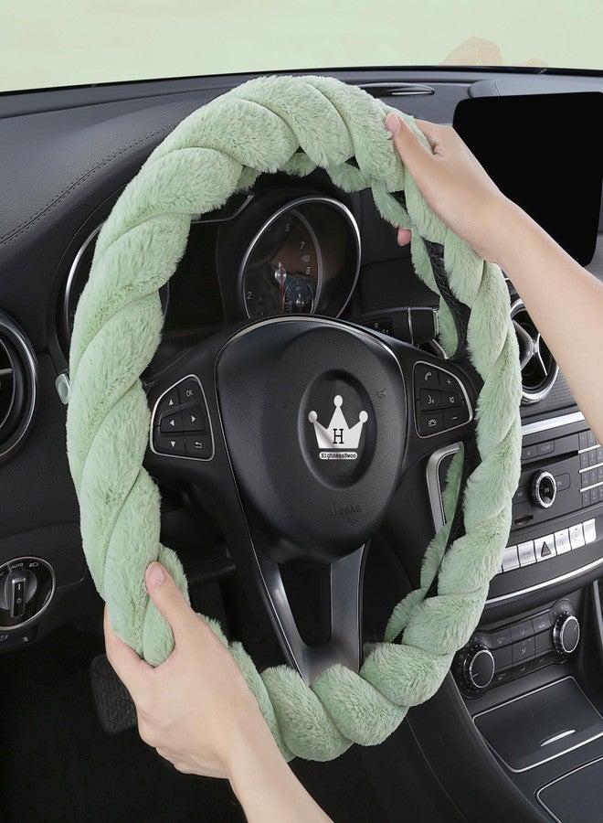 HighnessHwoo Luxury Fluffy Winter Car Steering Wheel Cover for Women Soft Warm Plush Cute Auto Accessories for Vehicle, Sedan, Universal, Fuzzy, Anti Slip, Green, Standard Size, 14.75-15.15" - Image 2