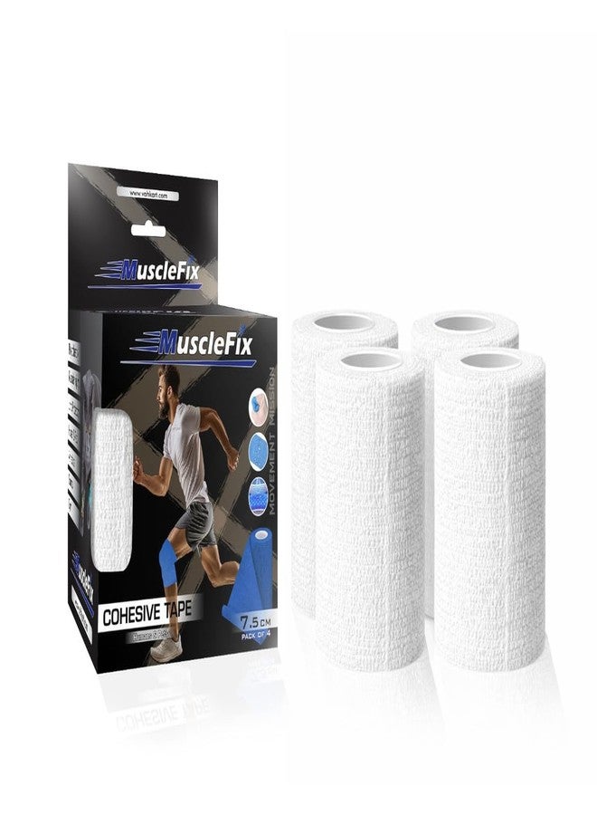 MuscleFix First Aid Wrap – Breathable Self-Adhesive Bandage for Injury, Swelling, and Sports Support (7.5cm x 4.5m, Pack of 4) (White) - Image 1