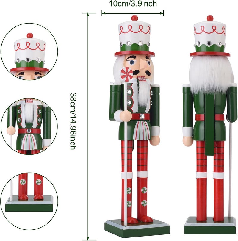 Codesteel Wooden Christmas Soldier Nutcracker Decorations, 15 Inch Xmas Nutcracker Figure Christmas Decor for Home, Shelf, or Party Display (Green) - Image 1