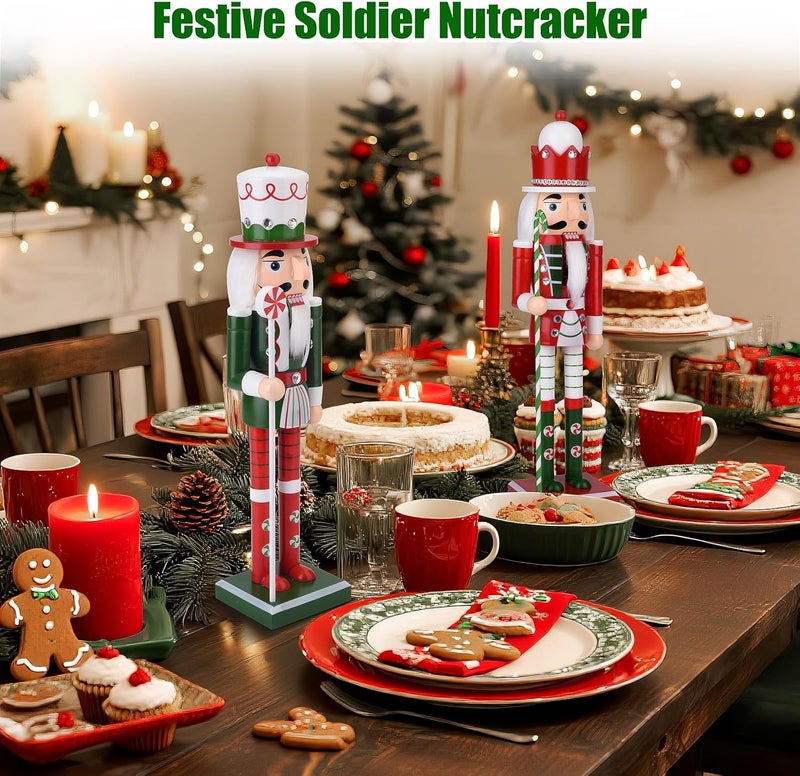 Codesteel Wooden Christmas Soldier Nutcracker Decorations, 15 Inch Xmas Nutcracker Figure Christmas Decor for Home, Shelf, or Party Display (Green) - Image 3