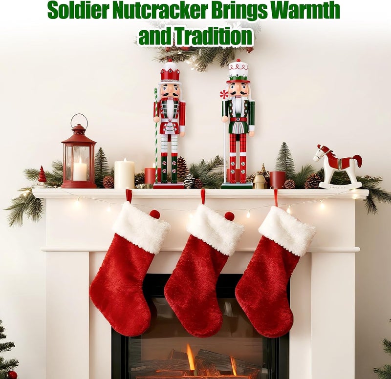 Codesteel Wooden Christmas Soldier Nutcracker Decorations, 15 Inch Xmas Nutcracker Figure Christmas Decor for Home, Shelf, or Party Display (Green) - Image 2