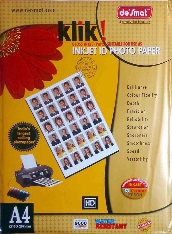 Lovex Desmat Klik Glossy Photo Paper for Inkjet Printers A4 Size, 50 Sheets, 180 GSM (9600 DPI) - Image 1