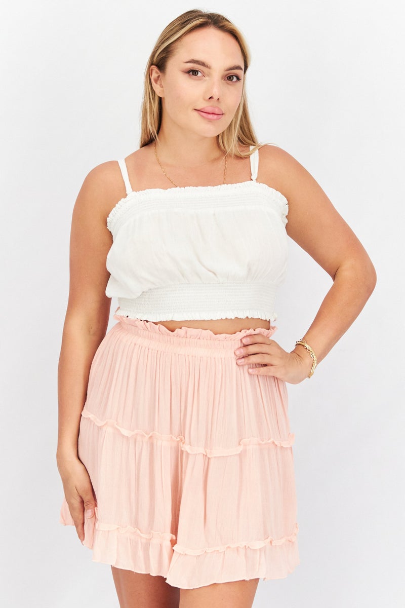 Aqua Women Square Neck Sleeveless Textured Top, White - Image 1