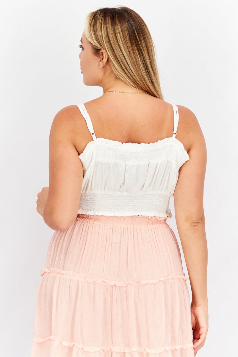 Aqua Women Square Neck Sleeveless Textured Top, White - Image 3