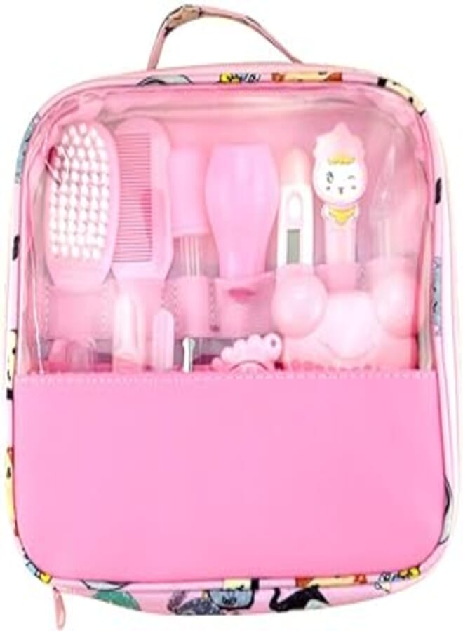 BELUPAI Baby Care Kit, Newborn Health-Care and Grooming Set Accessories for Travelling Home Use with Carry Bag,13 Pieces (Pink)