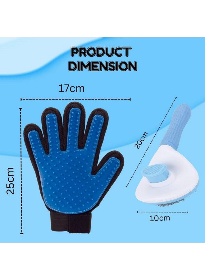 Pet Grooming Combo Of Self-Cleaning Slicker And Massaging Hand Glove For Dogs & Cats | Push-Button Clean, Retractable Teeth And Soft Bristle Glove (Oval Slicker + True Touch Glove) - Image 2