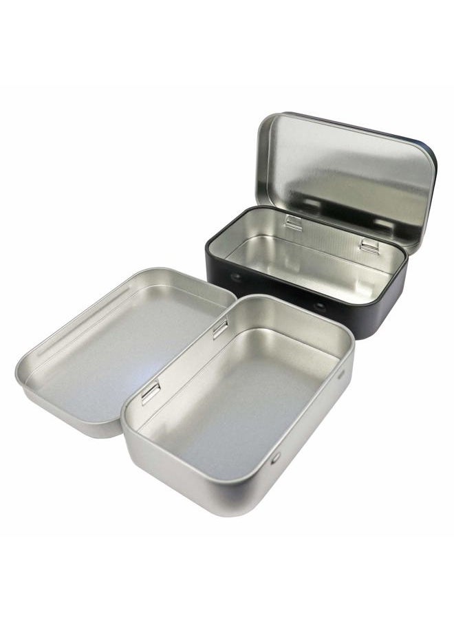 Millennial Essentials 4 Pack Metal Rectangular Empty Hinged Tins Box Containers 3.75 by 2.45 by 0.8 Inch Silver & Black Mini Portable Box Small Storage Kit Home Organizer (2 Black 2 Silver)  - Image 5