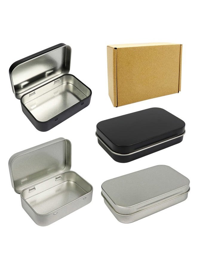 Millennial Essentials 4 Pack Metal Rectangular Empty Hinged Tins Box Containers 3.75 by 2.45 by 0.8 Inch Silver & Black Mini Portable Box Small Storage Kit Home Organizer (2 Black 2 Silver)  - Image 1